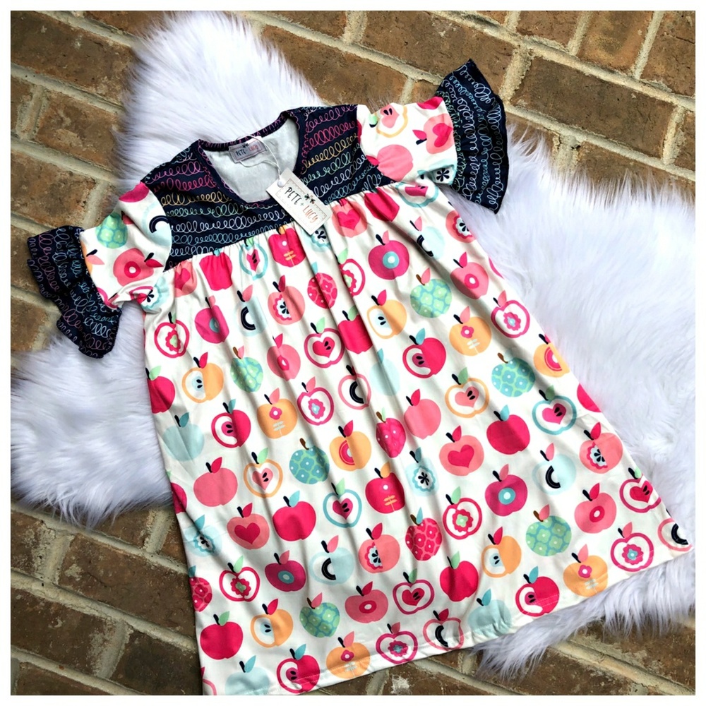 Apples Flutter Sleeve Back to Scool Dress